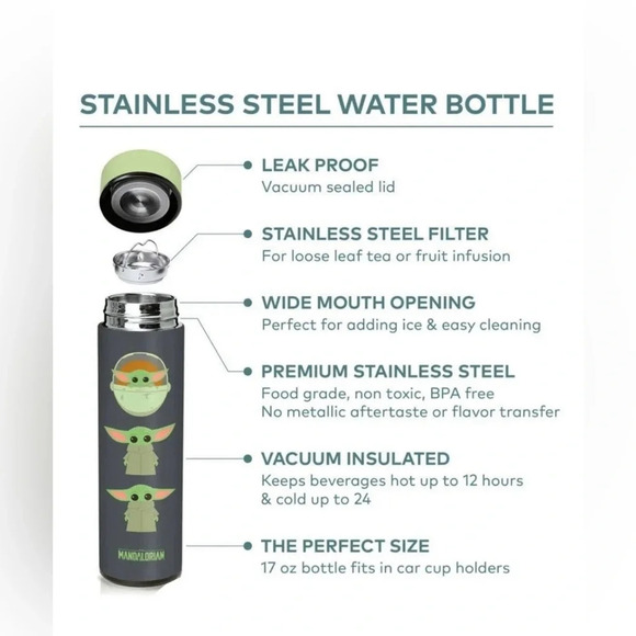 Controller Gear Baby Yoda Water Bottle - Star Wars - The Mandalorian NEW - Picture 4 of 4